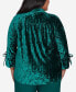 Plus Size Emerald Isle Women's Crushed Velvet Emerald Button Front Top