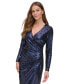 Фото #8 товара Women's Long-Sleeve Side-Ruched Sequin Gown