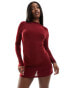 Фото #6 товара ASOS DESIGN slash neck open back skort dress in burgundy