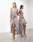 ASOS EDITION metallic cami maxi dress with drape detail in silver