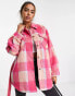 Pieces belted waist shacket in pink check