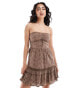 ASOS DESIGN premium broderie bandeau mini sundress with button down corset detail in chocolate brown