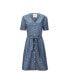 Фото #1 товара Women's Short Sleeve Button Front Chambray Dress with Waist Sash