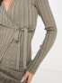 Фото #2 товара Pretty Lavish ribbed plisse wrap midi dress in taupe knit