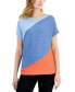 Фото #1 товара Women's Short Sleeve Colorblocked Ribbed Crewneck Sweater