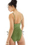 New Look square neck ruched side swimsuit in khaki