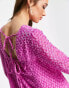 Фото #3 товара ASOS DESIGN 70s trapeze long sleeve maxi dress in fluffy texture in hot pink