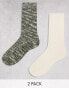 Фото #1 товара ASOS DESIGN 2 pack twist sock in ecru and green