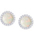 ფოტო #1 პროდუქტის Birthstone Round Cubic Zirconia Halo Solitaire Stud Earrings in Silver Plate