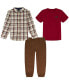 ფოტო #1 პროდუქტის Baby Boys T-shirt, Long Sleeve Plaid Shirt and Twill Joggers, 3 Piece Set