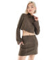 Фото #1 товара Reclaimed Vintage western crop blazer with crosstitch detail in brown co-ord