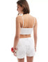 Stradivarius patchwork broderie cami top co-ord in white