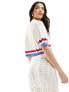 Фото #7 товара ASOS DESIGN knitted polo shirt in textured stitch with stripe hem co-ord in white