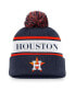 ფოტო #1 პროდუქტის Men's Navy Houston Astros Team Stripe Peak Cuffed Knit Hat with Pom