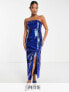 Collective the Label Petite exclusive leg split sequin midaxi dress in cobalt