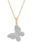ფოტო #1 პროდუქტის Diamond Butterfly Pendant Necklace (1/6 ct. t.w.) in 14k Gold (Also Available in Black Diamond)