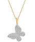 ფოტო #1 პროდუქტის Diamond Butterfly Pendant Necklace (1/6 ct. t.w.) in 14k Gold (Also Available in Black Diamond)
