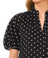 Women's Polka Dot Ruffled Neck Raglan Sleeve Blouse