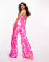 Collective the Label Petite strapless disc sequin jumpsuit in pink