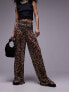 Topshop leopard print sheer crinkle trouser in brown