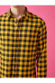 Erkek Sarı Kareli Uzun Kollu Klasik Yaka Gömlek