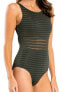 Jets 183698 Womens Swimwear Parallels High Neck One-piece Striped Khaki Size 6