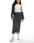 Фото #1 товара Pull&Bear lace trim mesh maxi skirt in blue check