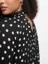 Фото #2 товара River Island pleated long sleeve mini dress in black polka dot