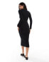 Vero Moda ribbed jersey midi dress in black with white contrast tipping