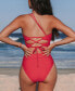 Фото #3 товара Women's High Waisted One Shoulder Back Lace-up Bikini Sets