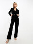 & Other Stories velvet wide leg jumpsuit in black