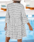 Women's Geo Stripe Flared Sleeve V-Neck Mini Beach Dress