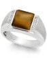 ფოტო #1 პროდუქტის Men's Tiger's Eye and Diamond Accent Ring in Sterling Silver