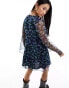 Wednesday's Girl ditsy floral mesh flared sleeve mini dress in blue