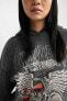 Coool Oversize Fit Baskılı Kapüşonlu Kalın Yıkamalı Soluk Efektli Sweatshirt B8661ax23wn