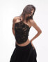 Topshop premium knitted crochet style halter top with beads in black