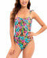 Фото #1 товара Women's Floral-Print Vibrant Tie-Shoulder Keyhole One-Piece Swimsuit