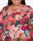 Фото #4 товара Plus Size Wine Country Women's Dramatic Floral Crew Neck Top With Necklace