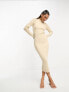 Pretty Lavish high neck ribbed knit midaxi dress in beige