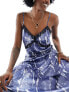 Vero Moda Tall satin maxi slip dress with lace trim in blue crinkle print