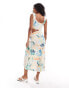 ASOS DESIGN knot front ruched midi dress in palm tree print Palmenmuster, 38 - фото #3