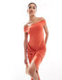 Фото #1 товара ASOS DESIGN bardot scoop maxi dress with exaggerated drape in orange