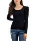 Фото #1 товара Juniors' Scoop-Neck Puff-Shoulder Ribbed Sweater