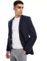 ASOS DESIGN skinny gold button blazer in navy