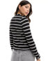 ASOS DESIGN fitted v neck striped textured cardi in black and white