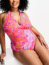 Vero Moda Curve halterneck swimsuit in pink snake print