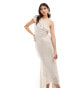 TFNC Bridesmaid satin one shoulder ruffle maxi dress in champagne