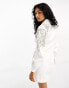 Фото #4 товара ASOS DESIGN Embellished button through twill mini dress with waist stitch detail in white