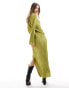 Pieces plisse maxi dress with side splits in green grün, M - EU 38 - фото #4