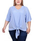 ფოტო #1 პროდუქტის Plus Size Elbow Sleeve Tie-Front Top